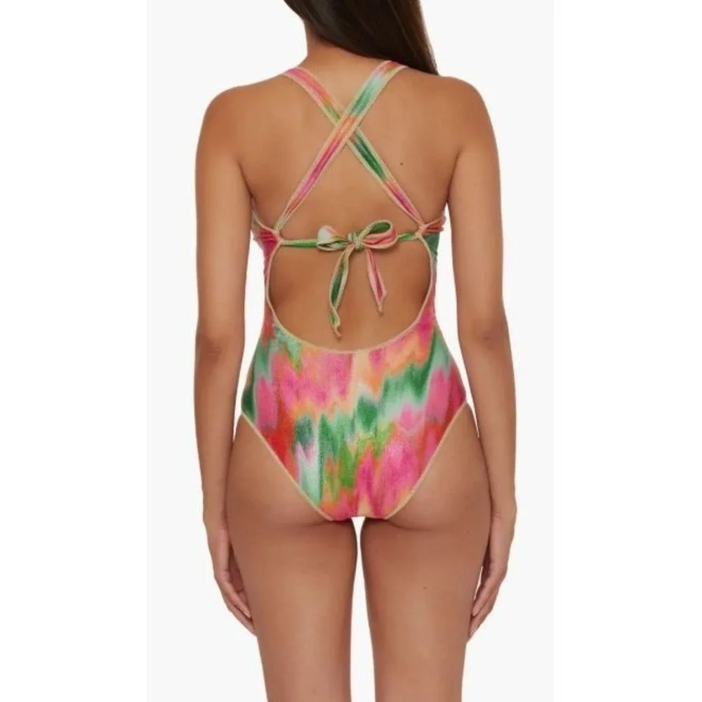BECCA by Rebecca Virtue Women's Mirage Metallic Lace-Up One-Piece Swimsuit Small